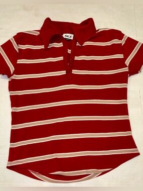 Red Striped Short Sleeve Polo Top